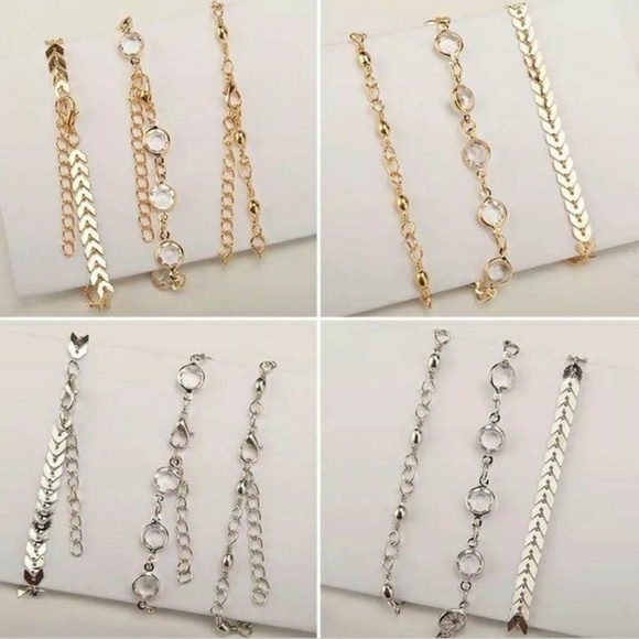 3 Piece Gold Anklet Multi-Chain - Picture 3 of 7